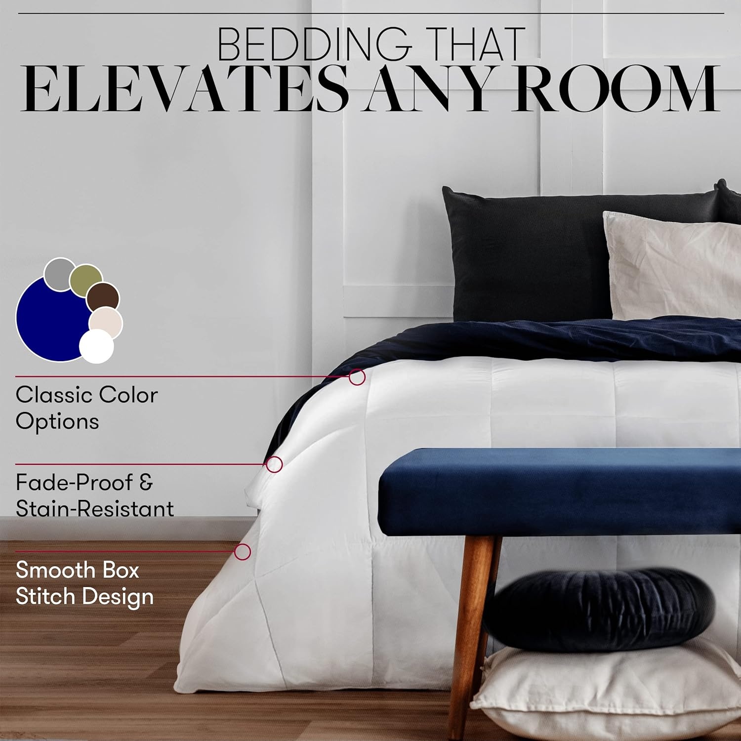 image:imageBeckham Hotel Collection FullQueen Size Comforter 1600 Series Down Alternative Home Bedding amp Duvet Insert CreamNavy Blue
