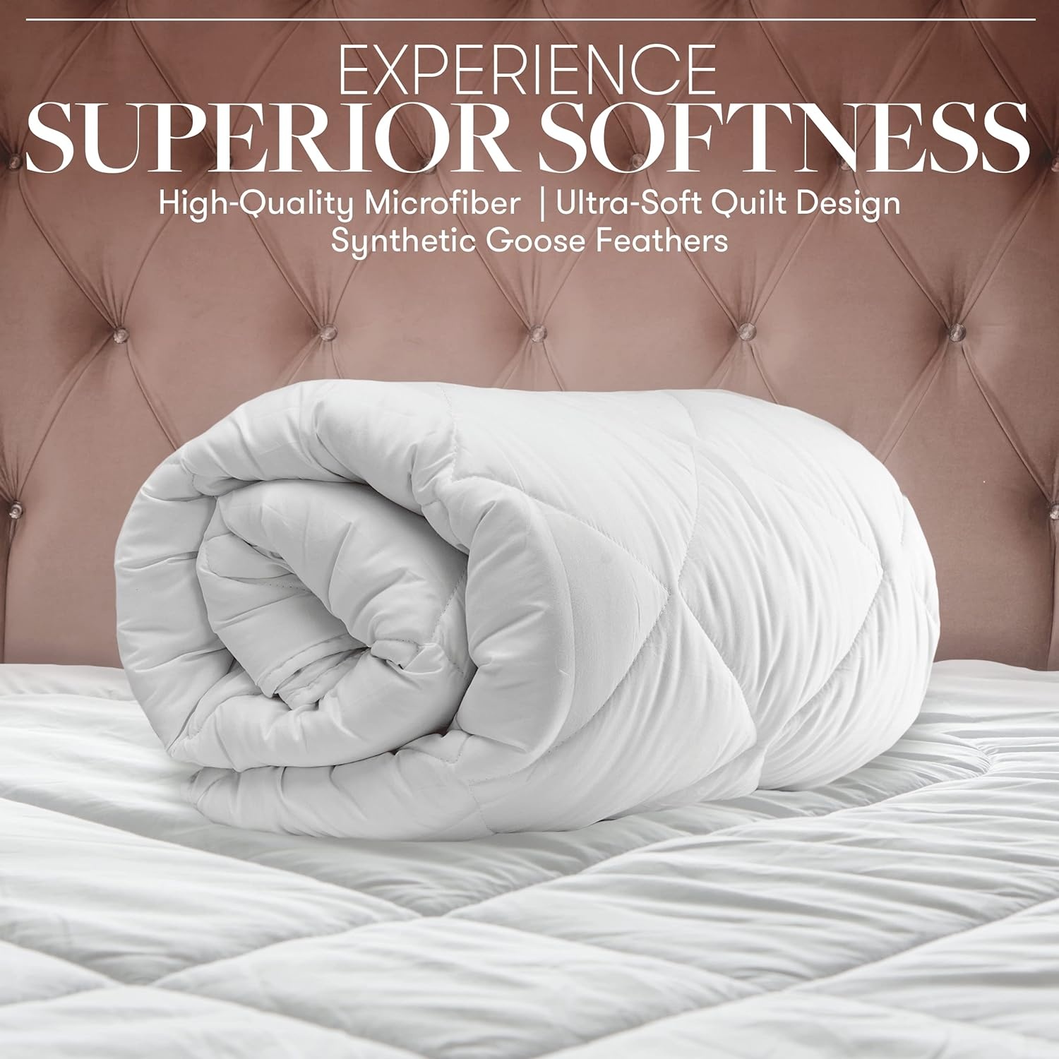 image:imageBeckham Hotel Collection FullQueen Size Comforter 1600 Series Down Alternative Home Bedding amp Duvet Insert CreamNavy Blue