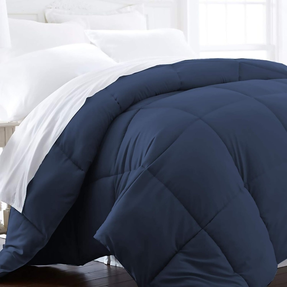 image:imageBeckham Hotel Collection FullQueen Size Comforter 1600 Series Down Alternative Home Bedding amp Duvet Insert CreamNavy Blue