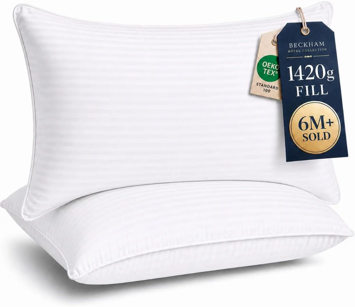 image:imageBeckham Hotel Collection Bed Pillows King Size Set of 2 Down Alternative Pillow for Back Stomach or Side SleepersWhite