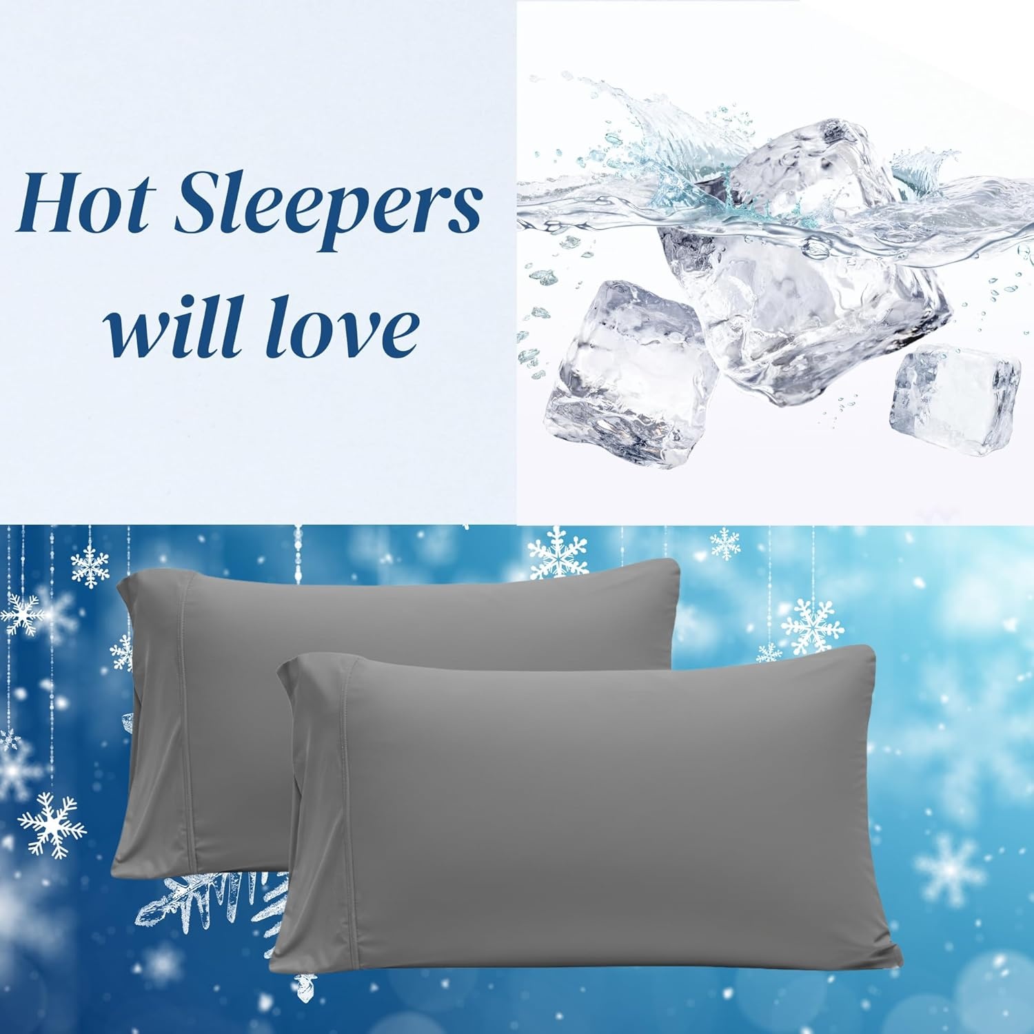 image:imageBeckham Hotel Collection Cooling Pillowcases for Hot Sleepers King Size Set of 2 Cool Bedding Envelope Closure Silky Soft Breathable MoistureWicking White03 Gray