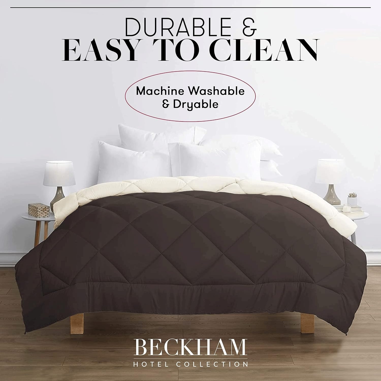 image:imageBeckham Hotel Collection Goose Down Alternative Reversible Comforter All Season Premium Quality Luxury Comforter TwinTwin XL GreyBlack
