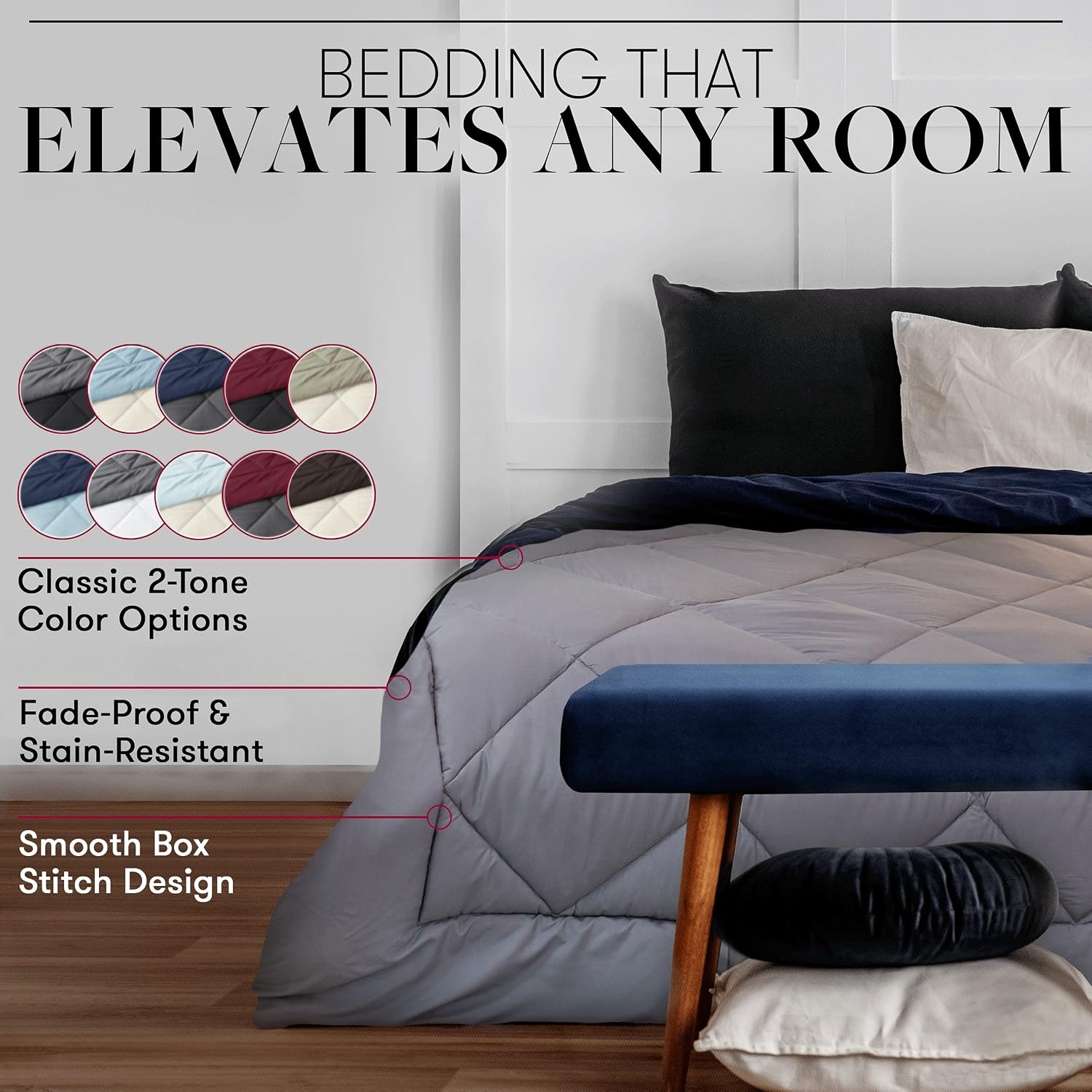 image:imageBeckham Hotel Collection Goose Down Alternative Reversible Comforter All Season Premium Quality Luxury Comforter TwinTwin XL GreyBlack