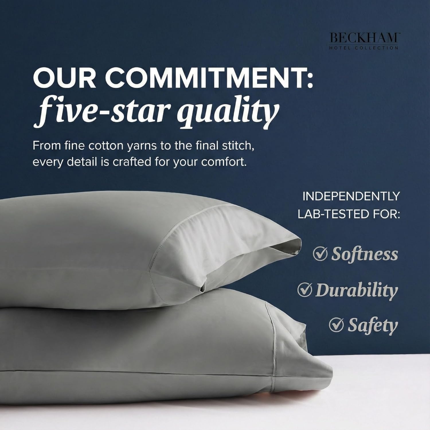 image:imageBeckham Hotel Collection King Pillows with Cotton Pillowcases Sets of 2 Soft Down Alternative Pillows Open End Cases for Easy Changing Dark Gray