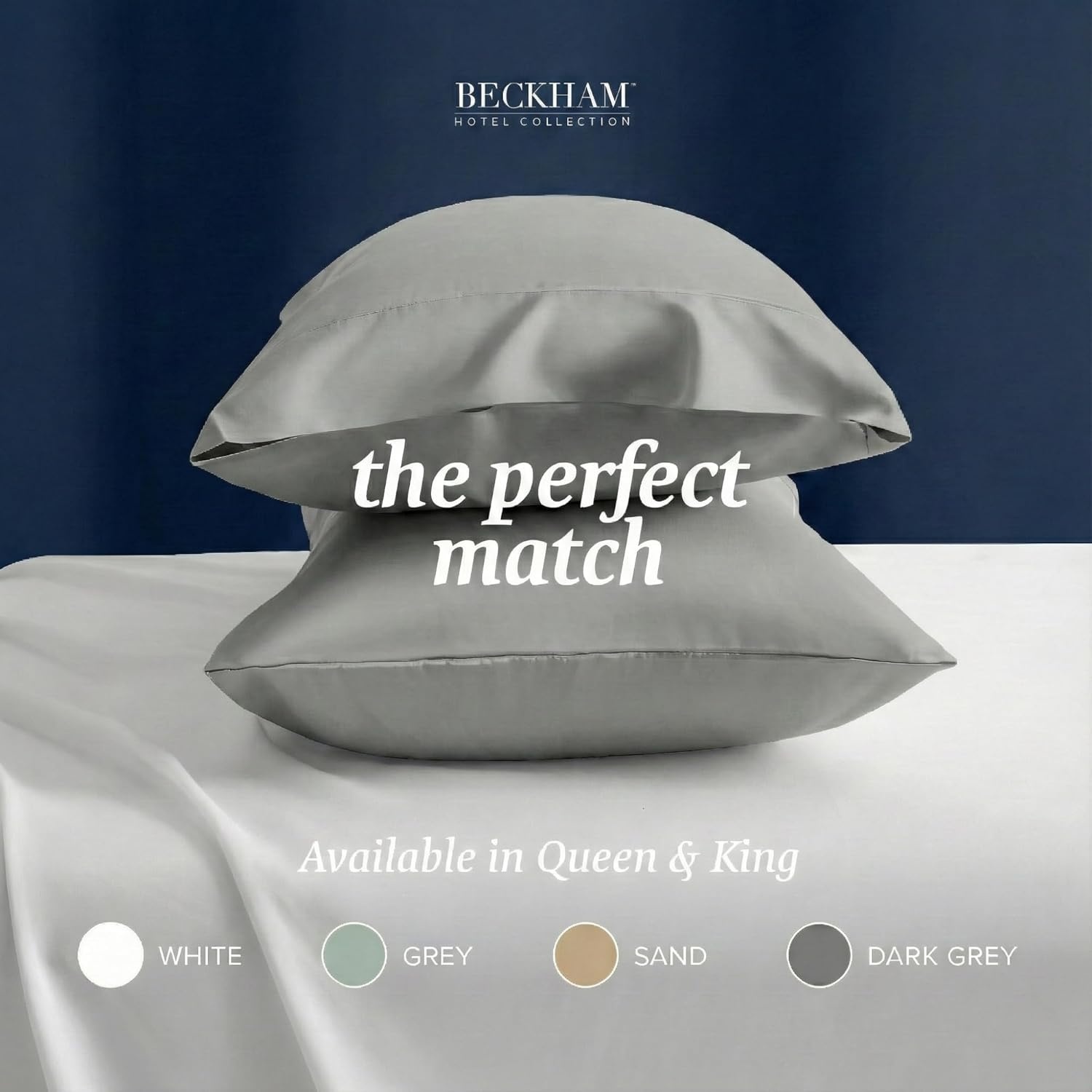 image:imageBeckham Hotel Collection King Pillows with Cotton Pillowcases Sets of 2 Soft Down Alternative Pillows Open End Cases for Easy Changing Dark Gray
