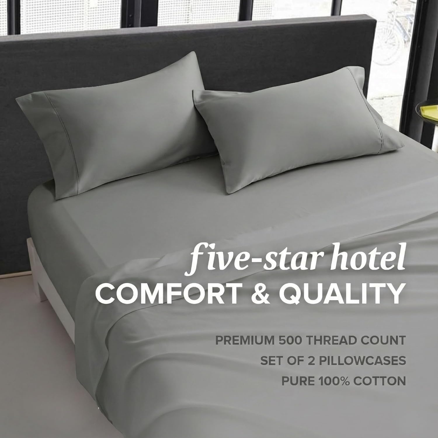 image:imageBeckham Hotel Collection King Pillows with Cotton Pillowcases Sets of 2 Soft Down Alternative Pillows Open End Cases for Easy Changing Dark Gray