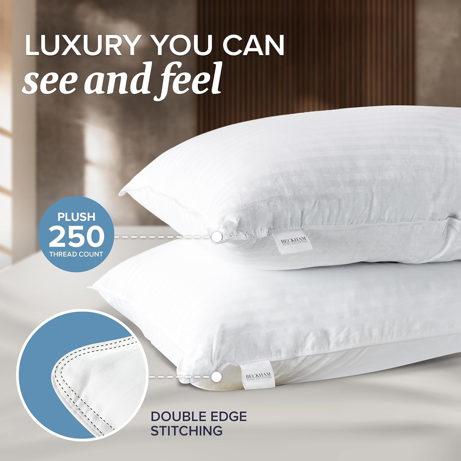 image:imageBeckham Hotel Collection King Size Memory Foam Adjustable Fill Bed Pillows Set of 2 Cooling Shredded Foam Pillow for Back Stomach or Side SleepersKing Adjustable Foam Pack of 2