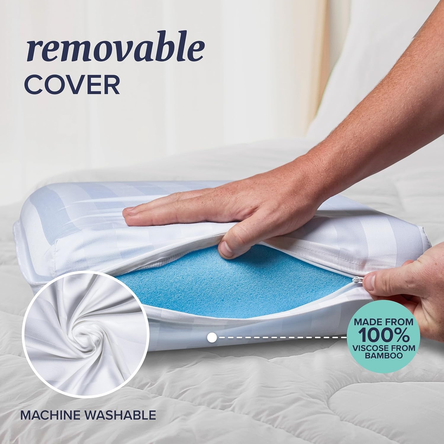 image:imageBeckham Hotel Collection King Size Memory Foam Adjustable Fill Bed Pillows Set of 2 Cooling Shredded Foam Pillow for Back Stomach or Side SleepersKing Firm Foam