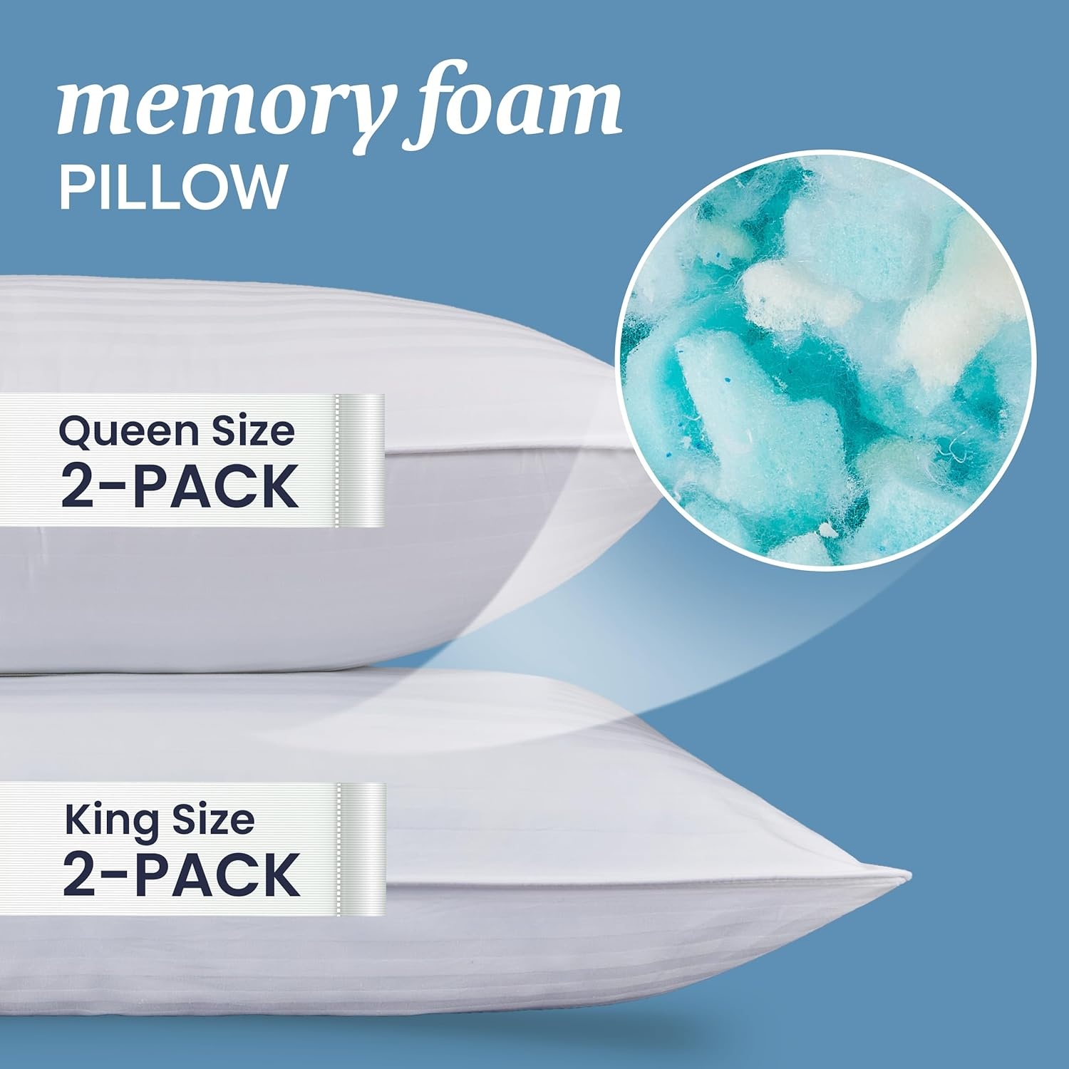 image:imageBeckham Hotel Collection King Size Memory Foam Bed Pillows amp Cotton Pillowcases Set of 2 Sand