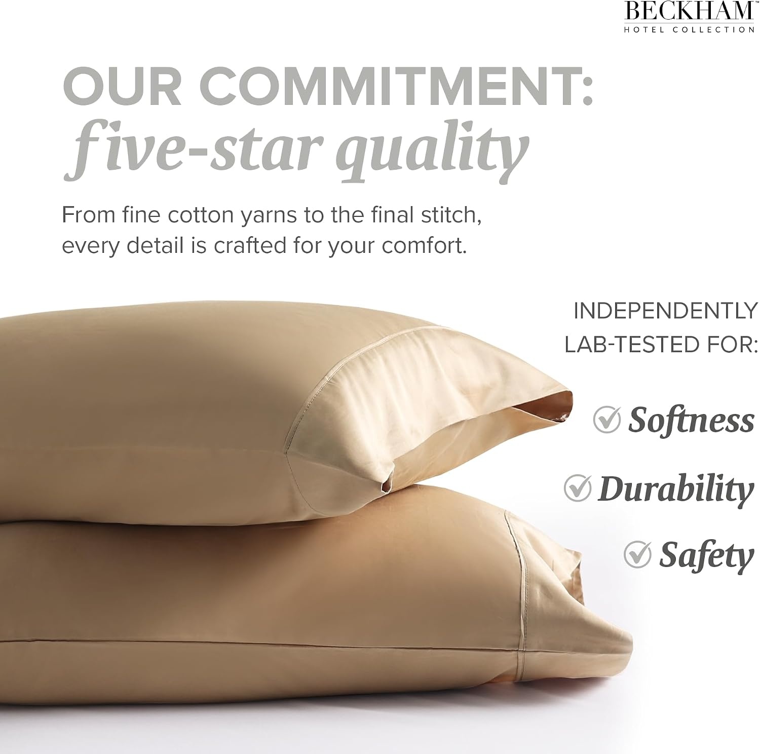 image:imageBeckham Hotel Collection King Size Memory Foam Bed Pillows amp Cotton Pillowcases Set of 2 Sand