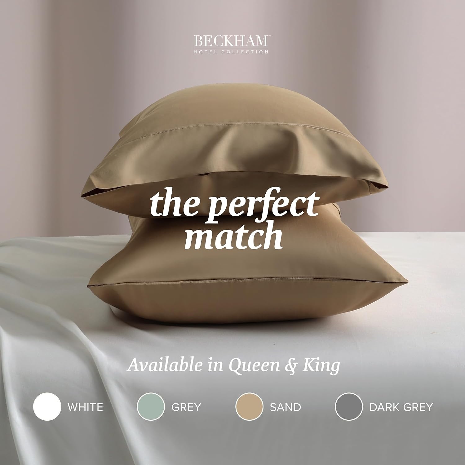 image:imageBeckham Hotel Collection King Size Memory Foam Bed Pillows amp Cotton Pillowcases Set of 2 Sand