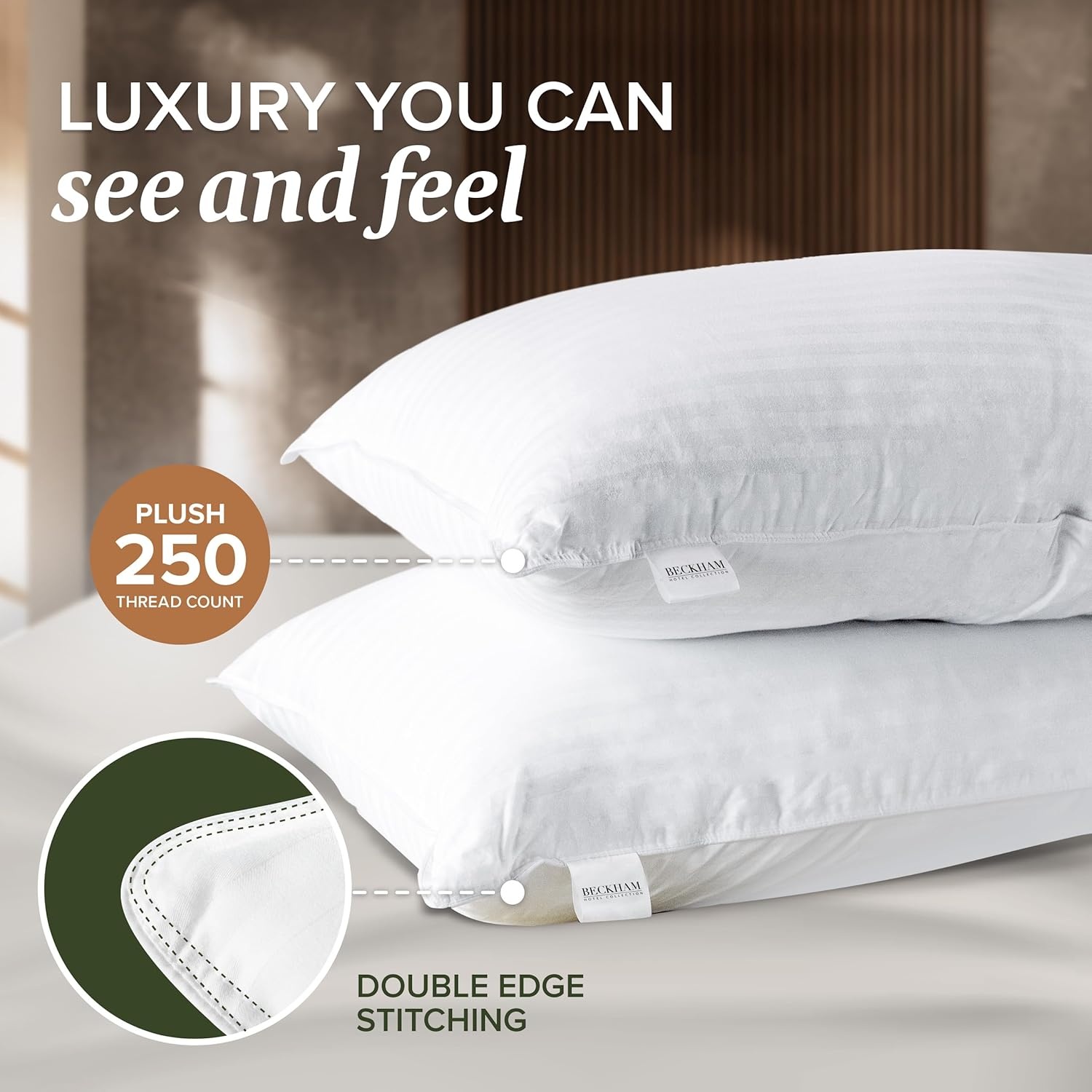 image:imageBeckham Hotel Collection King Size Pillow Protector 2 Pack with Zipper Soft and Breathable Cotton Pillow Protector CoversQueen