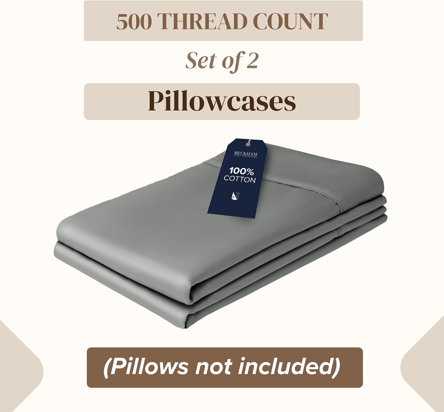 image:imageBeckham Hotel Collection Pillowcases Queen Size Set of 2 Cool Touch Cotton Sateen Fabric 500TC Silky Smooth amp Soft Open End Aqua Gray03 Gray