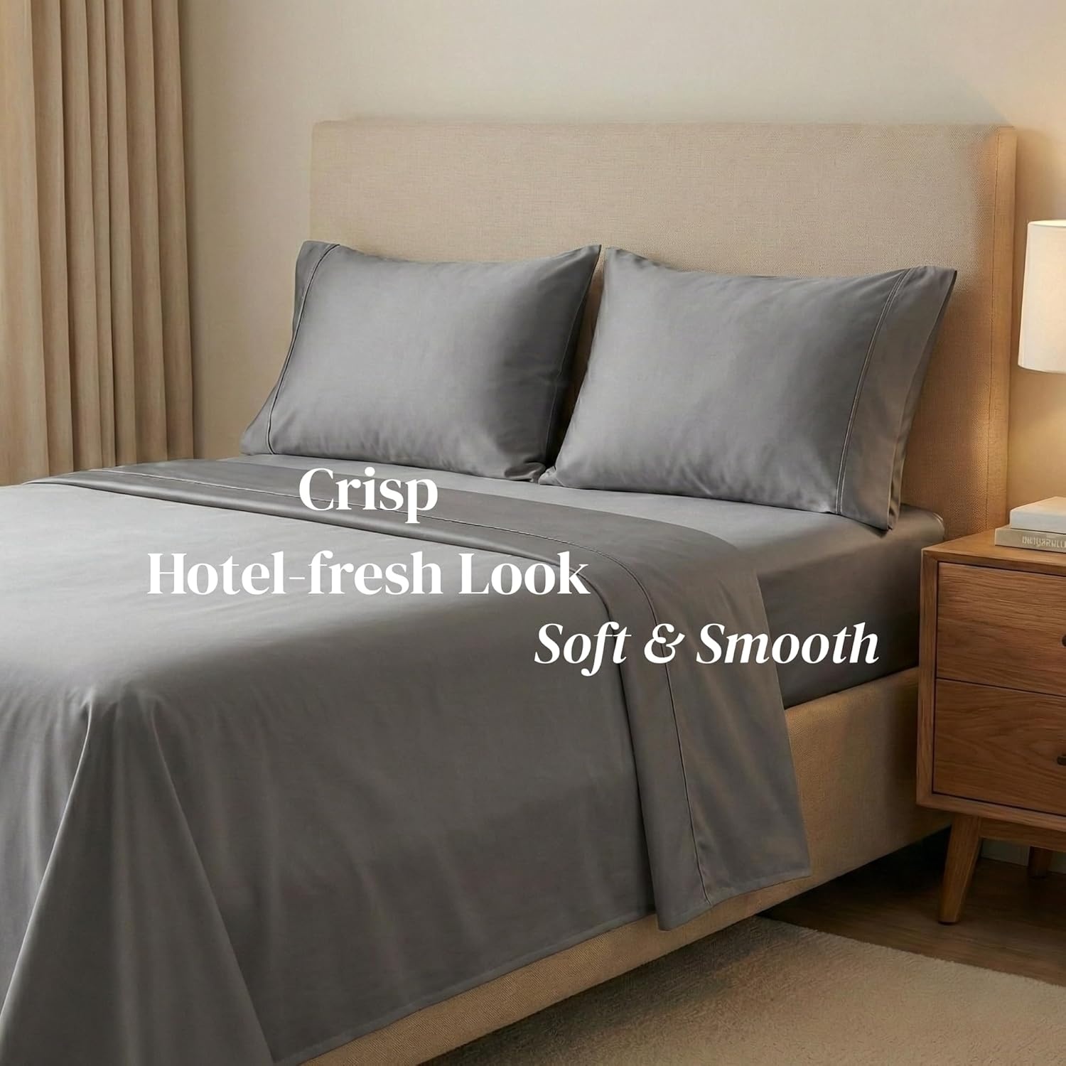 image:imageBeckham Hotel Collection Pillowcases Queen Size Set of 2 Cool Touch Cotton Sateen Fabric 500TC Silky Smooth amp Soft Open End Aqua Gray03 Gray