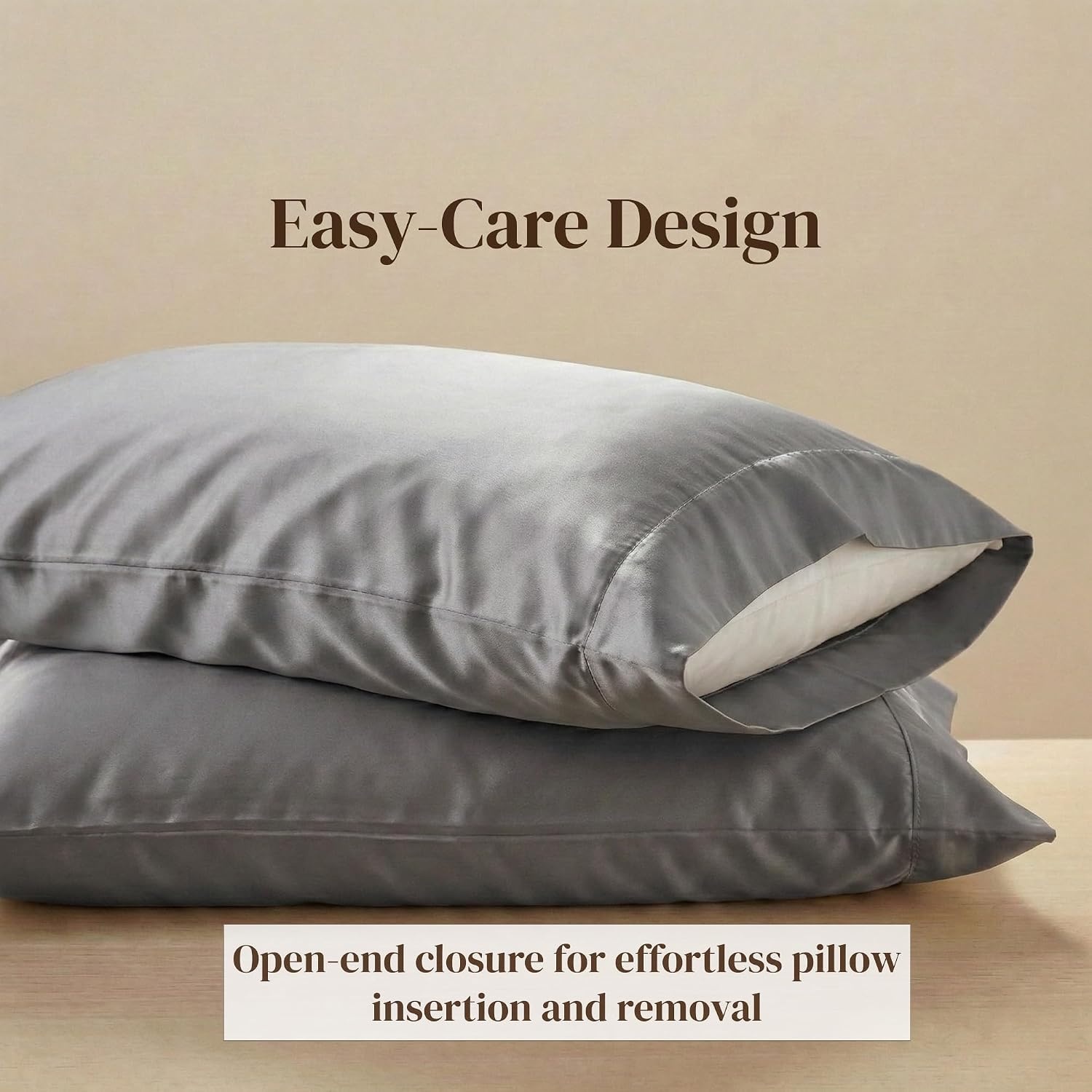 image:imageBeckham Hotel Collection Pillowcases Queen Size Set of 2 Cool Touch Cotton Sateen Fabric 500TC Silky Smooth amp Soft Open End Aqua Gray03 Gray
