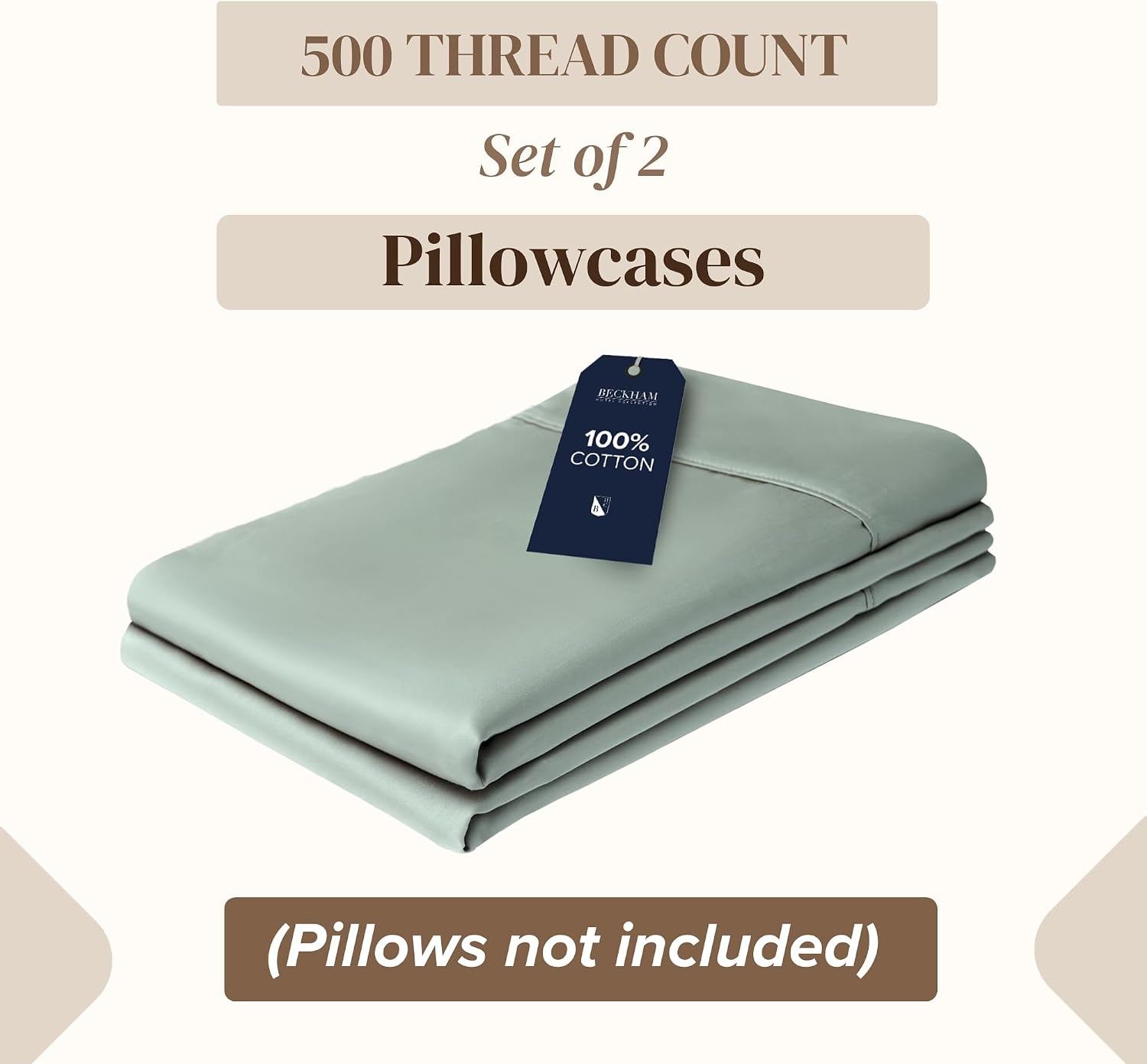 image:imageBeckham Hotel Collection Pillowcases Queen Size Set of 2 Cool Touch Cotton Sateen Fabric 500TC Silky Smooth amp Soft Open End Aqua Gray06 Aqua Gray