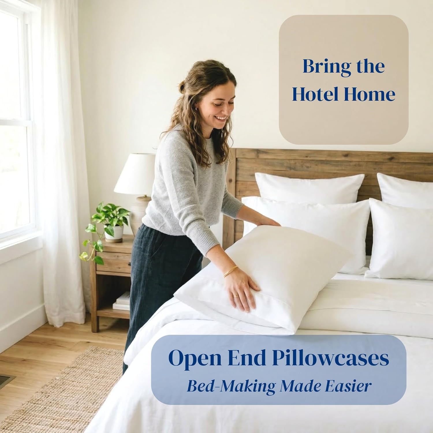 image:imageBeckham Hotel Collection Sheets Set King Size 100 Cotton Sateen Fabric Silky Smooth amp Soft Cool Touch 16 Deep Pocket 4Piece White06 Aqua Gray