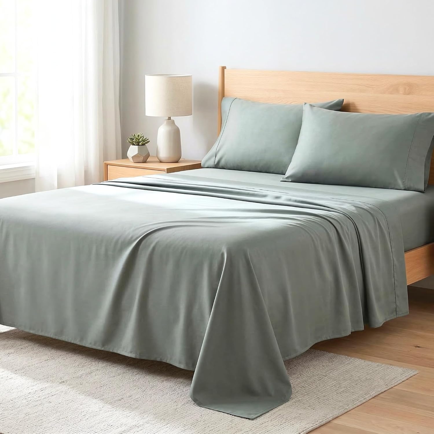 image:imageBeckham Hotel Collection Sheets Set King Size 100 Cotton Sateen Fabric Silky Smooth amp Soft Cool Touch 16 Deep Pocket 4Piece White06 Aqua Gray