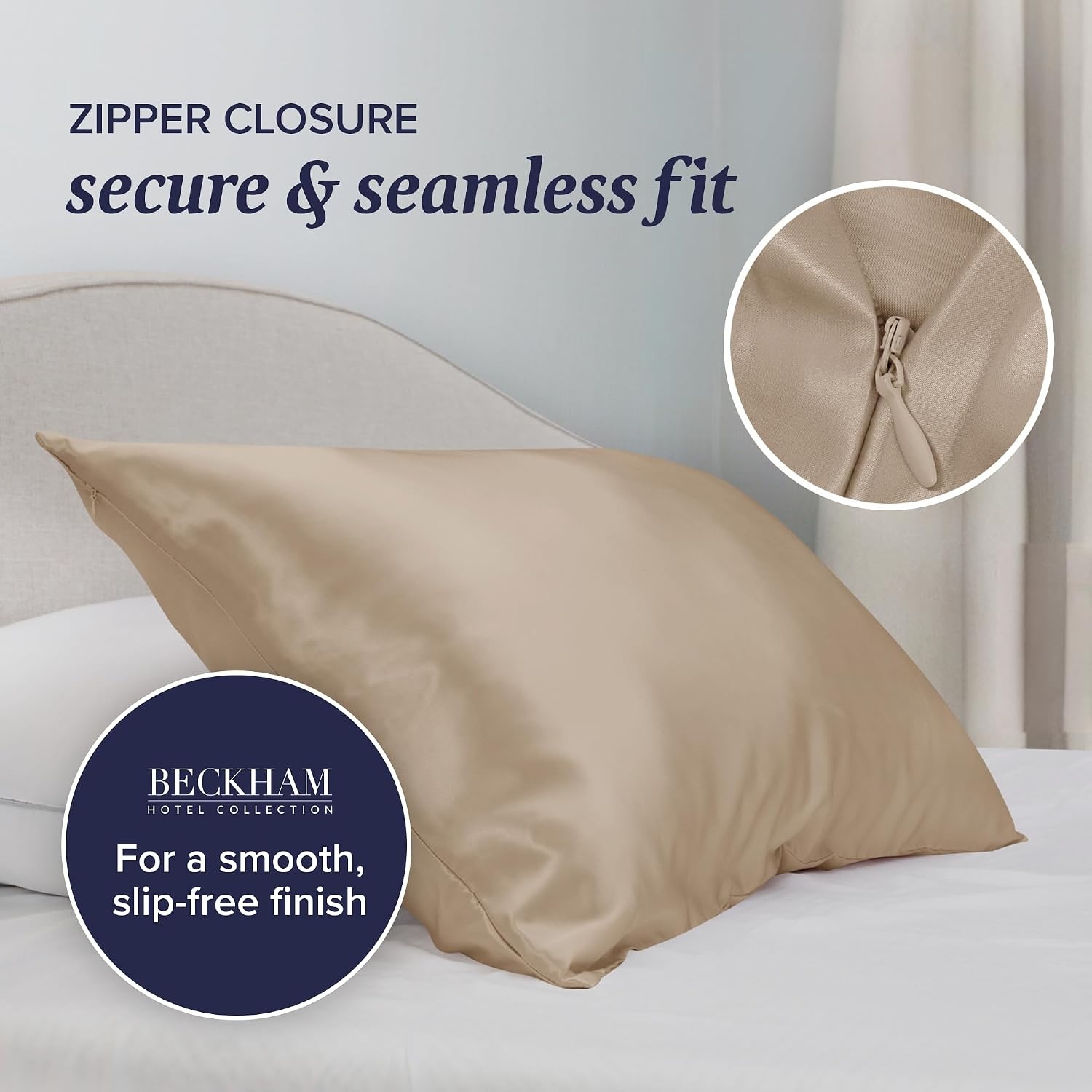 image:imageBeckham Hotel Collection Silk Pillow Case with Zipper 100 Mulberry Silk Pillowcase for Hair amp Skin 22 Momme 6A Grade OekoTEX Certified 1PC Queen Cherry Pink03 Champagne
