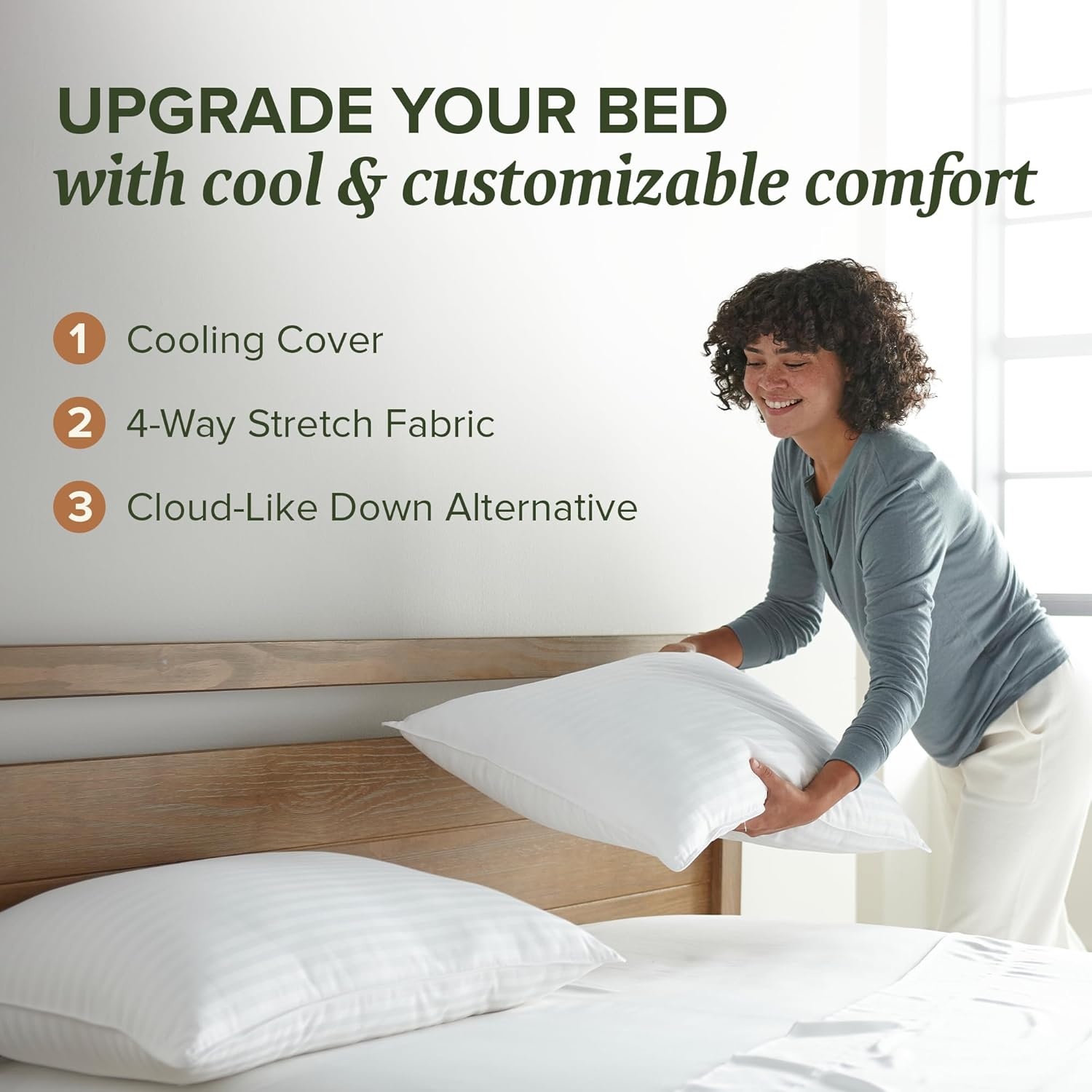 image:imageBeckham Hotel Collection Summer Sanctuary King Pillow Cooling Qmax Adjustable Down Alternative Pillow wExtra Fill Ideal for Side Back Stomach SleepersKing Size