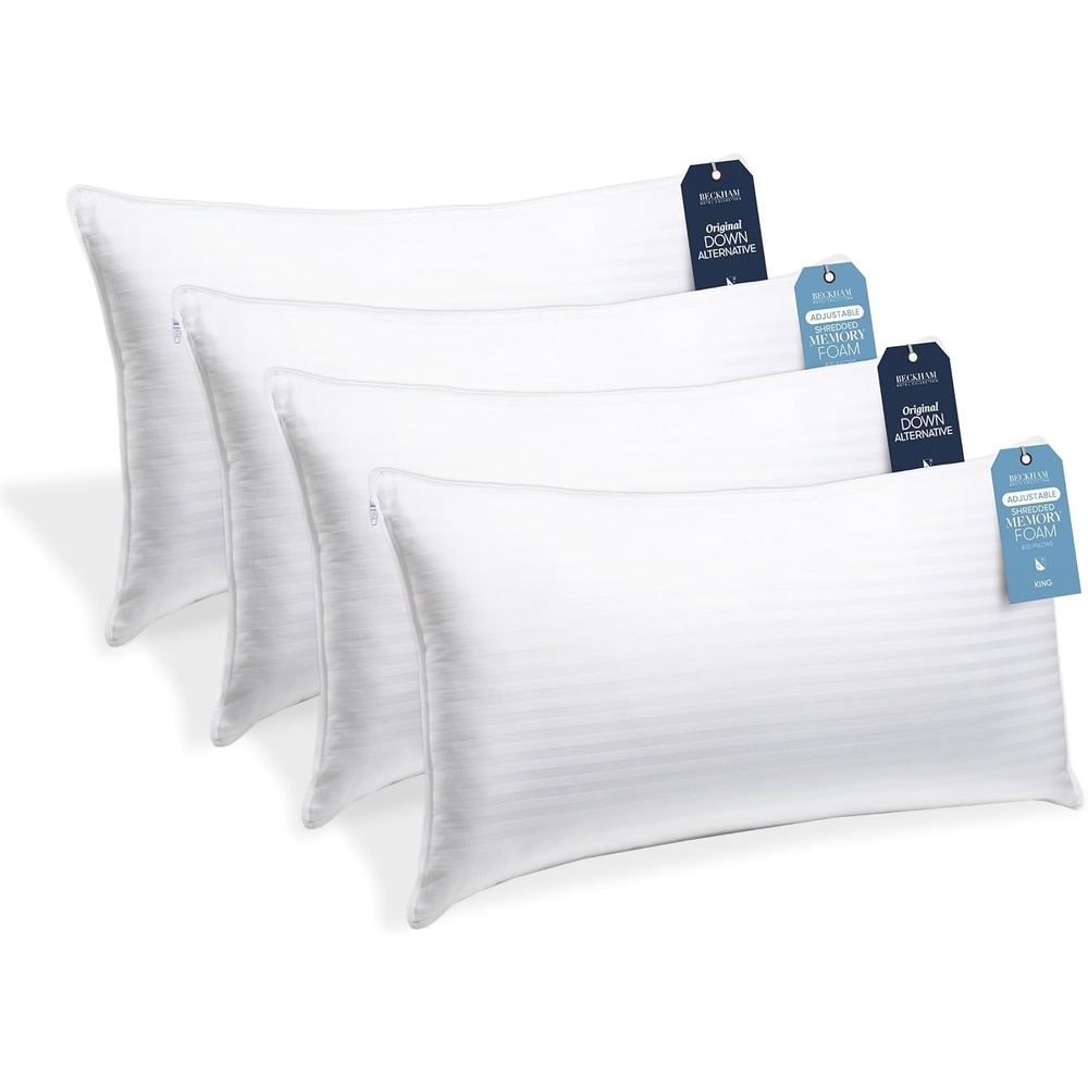 image:imageBeckham Hotel Collection 4 King Pillow Set 2 Down Alt amp 2 Memory Foam King Pillows