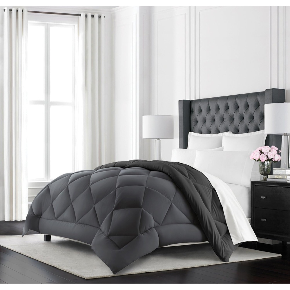 image:imageBeckham Hotel Collection Goose Down Alternative Reversible Comforter All Season Premium Quality Luxury Comforter TwinTwin XL GreyBlack