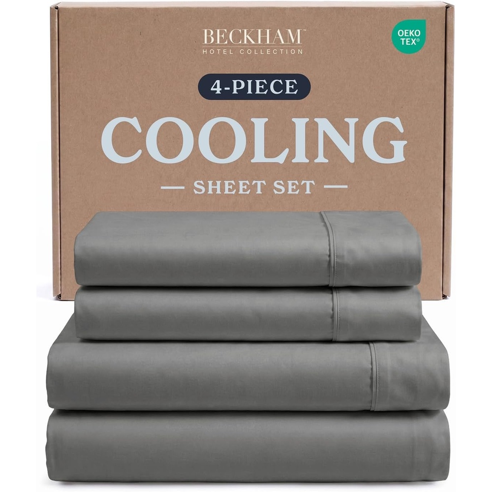 image:imageBeckham Hotel Collection King 4 Piece Cooling Sheet Set for Hot Sleepers Silky Soft Breathable amp Cooling Summer Bed Sheets Fits Mattress Up to 16 Deep Pockets Wrinkle amp Fade Free Dark Gray