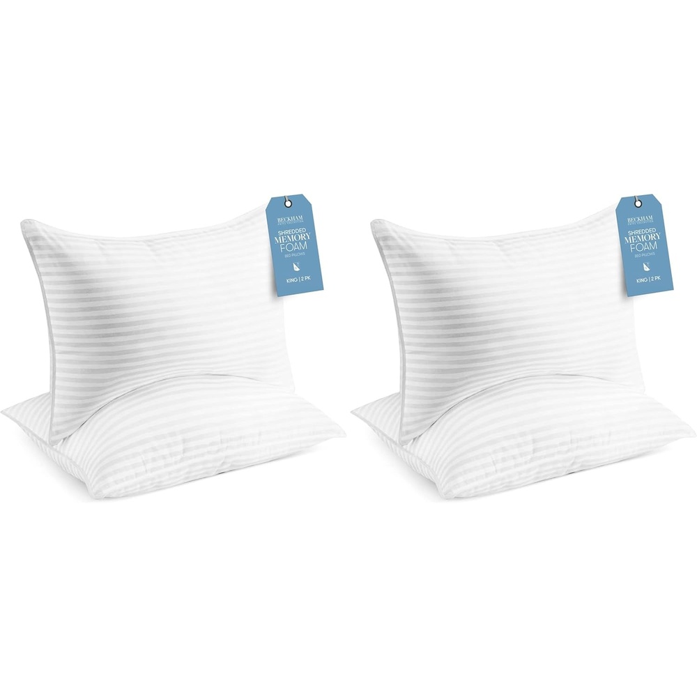 image:imageBeckham Hotel Collection King Size Memory Foam Adjustable Fill Bed Pillows Set of 2 Cooling Shredded Foam Pillow for Back Stomach or Side SleepersKing Adjustable Foam Pack of 2