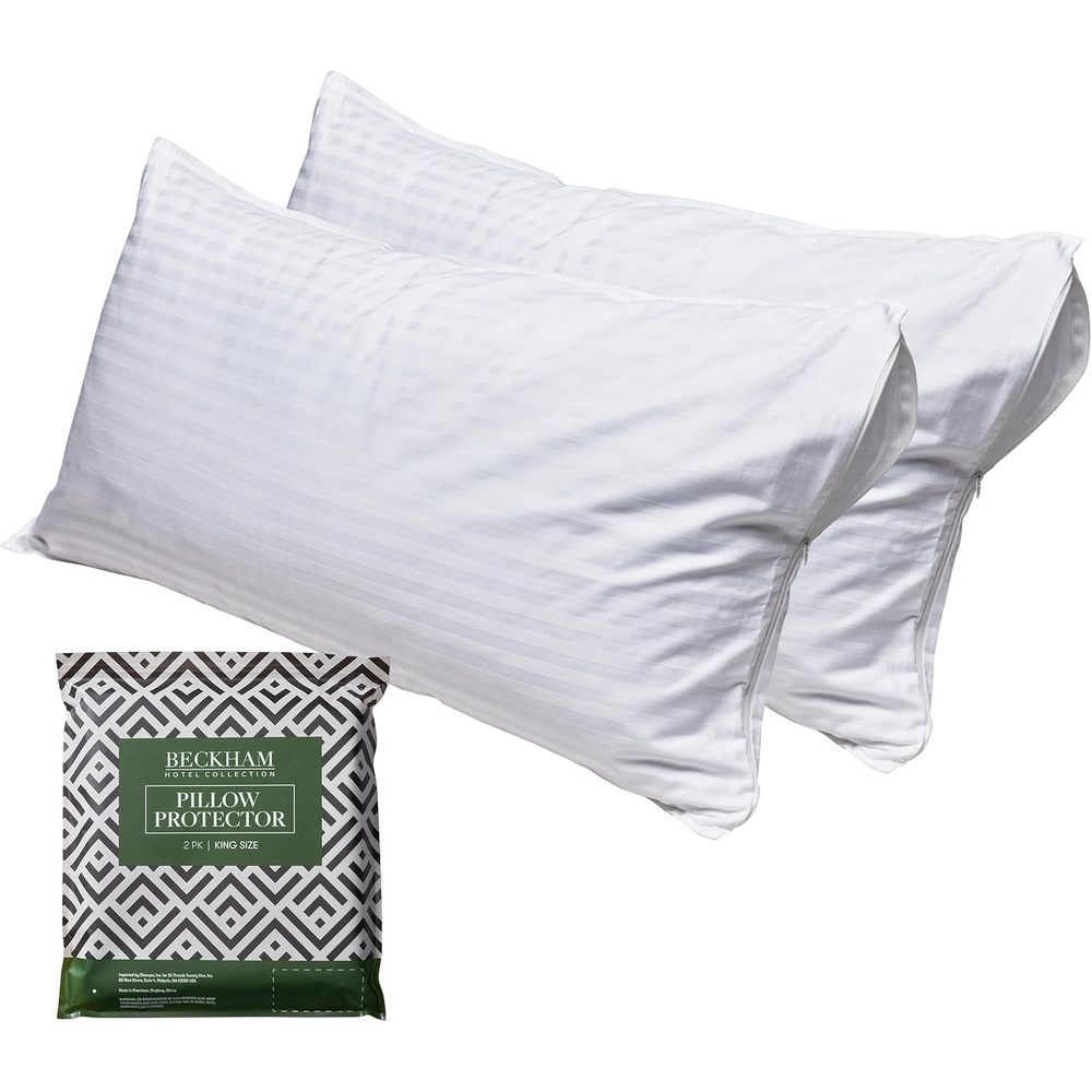 image:imageBeckham Hotel Collection King Size Pillow Protector 2 Pack with Zipper Soft and Breathable Cotton Pillow Protector CoversKing