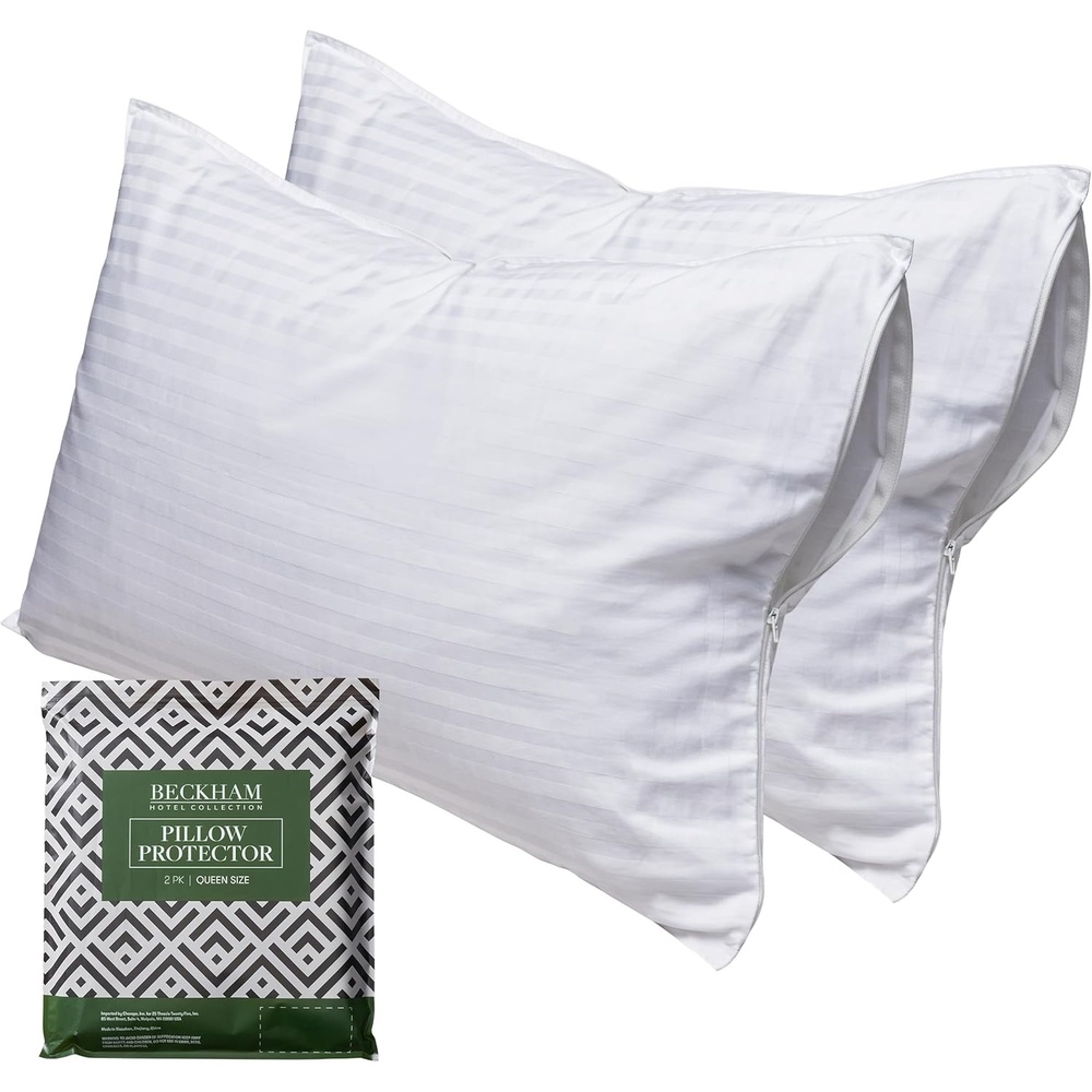 image:imageBeckham Hotel Collection King Size Pillow Protector 2 Pack with Zipper Soft and Breathable Cotton Pillow Protector CoversQueen