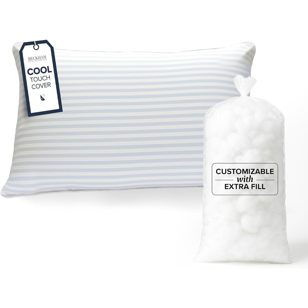 image:imageBeckham Hotel Collection Summer Sanctuary King Pillow Cooling Qmax Adjustable Down Alternative Pillow wExtra Fill Ideal for Side Back Stomach SleepersKing Size
