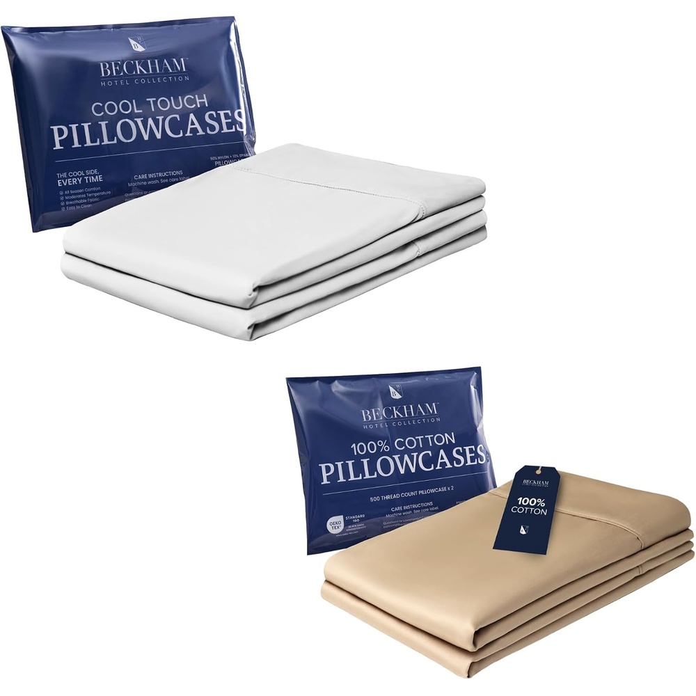 image:imageBeckham Hotel Collection White Cooling amp Sand Cotton Pillowcases King
