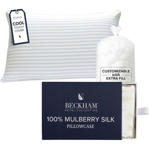 image:imageBeckham Hotel Collection Adjustable Cooling Pillow with Mulberry Silk Pillowcase for Hot Sleeper amp Beauty Sleep 1PC Set King Ivory
