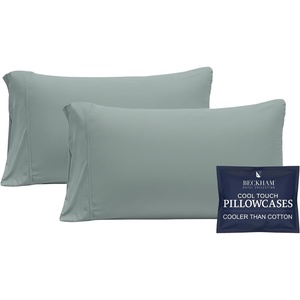 image:imageBeckham Hotel Collection Cooling Pillowcases for Hot Sleepers King Size Set of 2 Cool Bedding Envelope Closure Silky Soft Breathable MoistureWicking White06  Aqua Gray