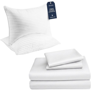 image:imageBeckham Hotel Collection Down Alternative Pillows amp Cotton Sheets 4 Piece Set 16 Deep Pocket 2 Open End Pillowcases Queen White