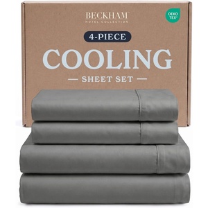 image:imageBeckham Hotel Collection King 4 Piece Cooling Sheet Set for Hot Sleepers Silky Soft Breathable amp Cooling Summer Bed Sheets  Fits Mattress Up to 16 Deep Pockets  Wrinkle amp Fade Free Dark Gray