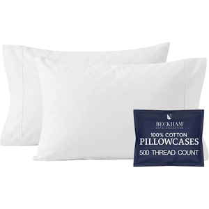image:imageBeckham Hotel Collection Pillowcases Queen Size Set of 2 Cool Touch Cotton Sateen Fabric 500TC Silky Smooth amp Soft Open End Aqua Gray01  White