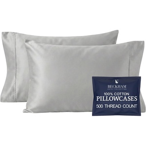 image:imageBeckham Hotel Collection Pillowcases Queen Size Set of 2 Cool Touch Cotton Sateen Fabric 500TC Silky Smooth amp Soft Open End Aqua Gray03  Gray