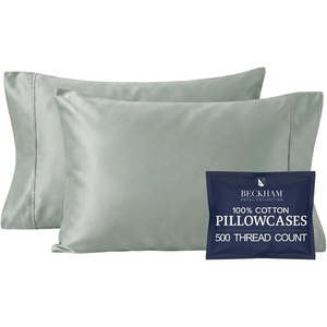 image:imageBeckham Hotel Collection Pillowcases Queen Size Set of 2 Cool Touch Cotton Sateen Fabric 500TC Silky Smooth amp Soft Open End Aqua Gray06  Aqua Gray
