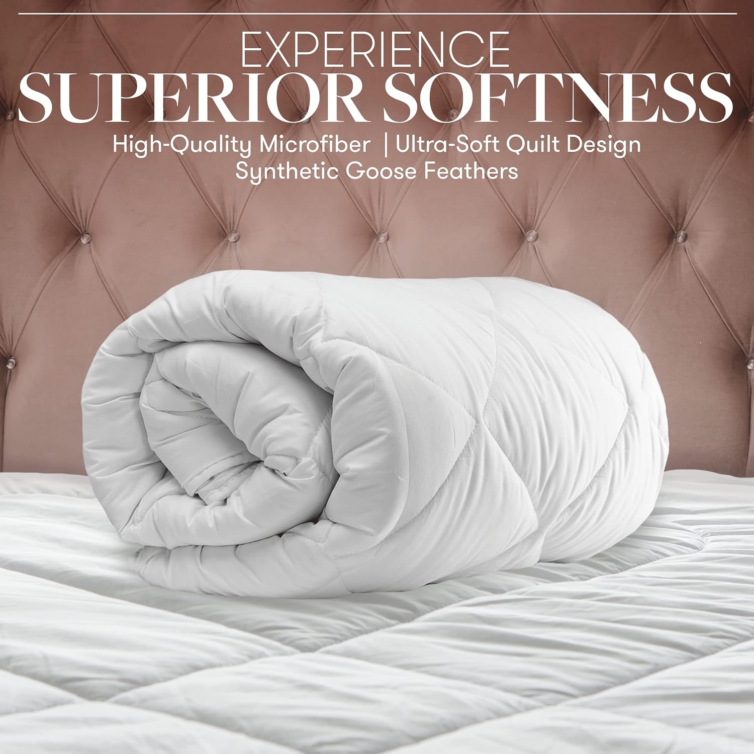 image:imageBeckham Hotel Collection 3Piece Bedding Bundle FullQueen Cream Comforter 2 Down Alternative Pillows 2 Cotton Pillow Protectors UltraSoft AllSeason HotelQuality Set