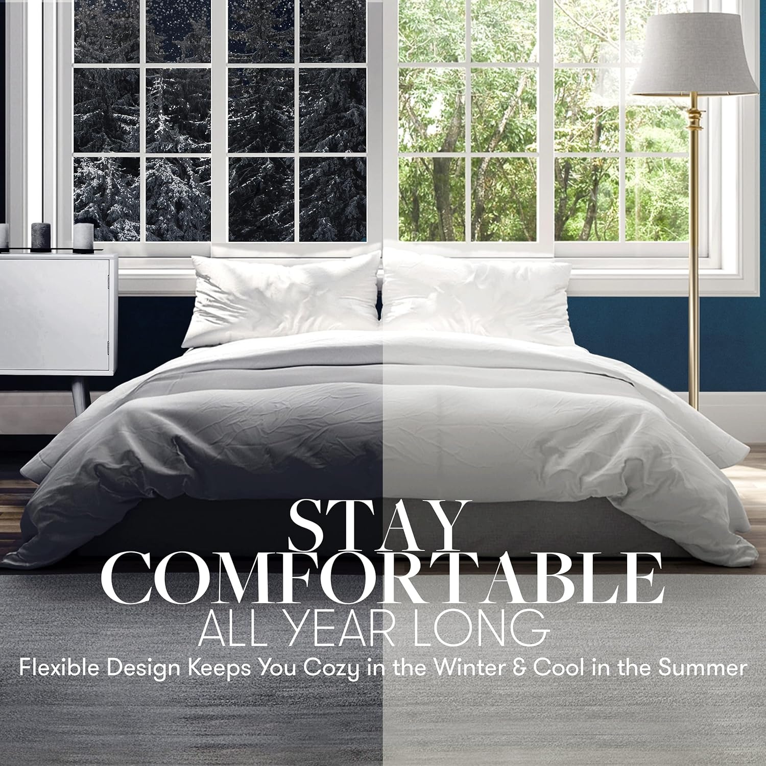 image:imageBeckham Hotel Collection 3Piece Bedding Bundle FullQueen Cream Comforter 2 Down Alternative Pillows 2 Cotton Pillow Protectors UltraSoft AllSeason HotelQuality Set