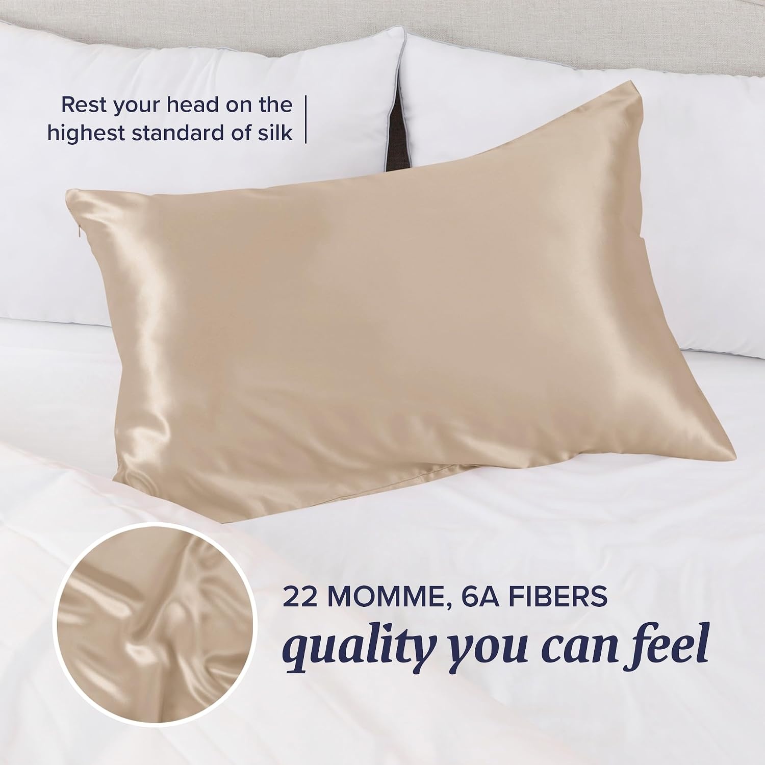 image:imageBeckham Hotel Collection Adjustable Cooling Pillow with Mulberry Silk Pillowcase for Hot Sleeper amp Beauty Sleep 1PC Set King Champagne