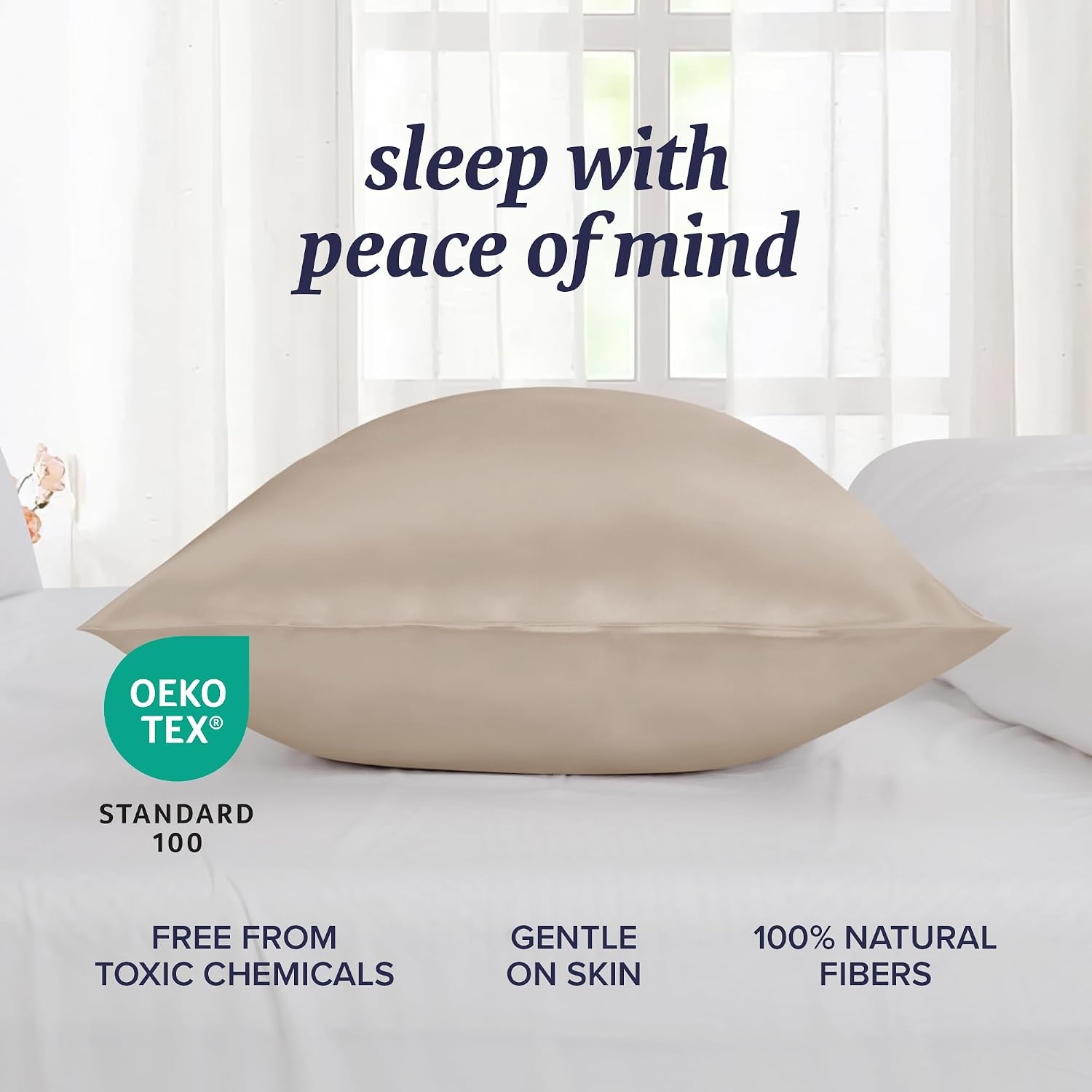 image:imageBeckham Hotel Collection Adjustable Cooling Pillow with Mulberry Silk Pillowcase for Hot Sleeper amp Beauty Sleep 1PC Set King Champagne