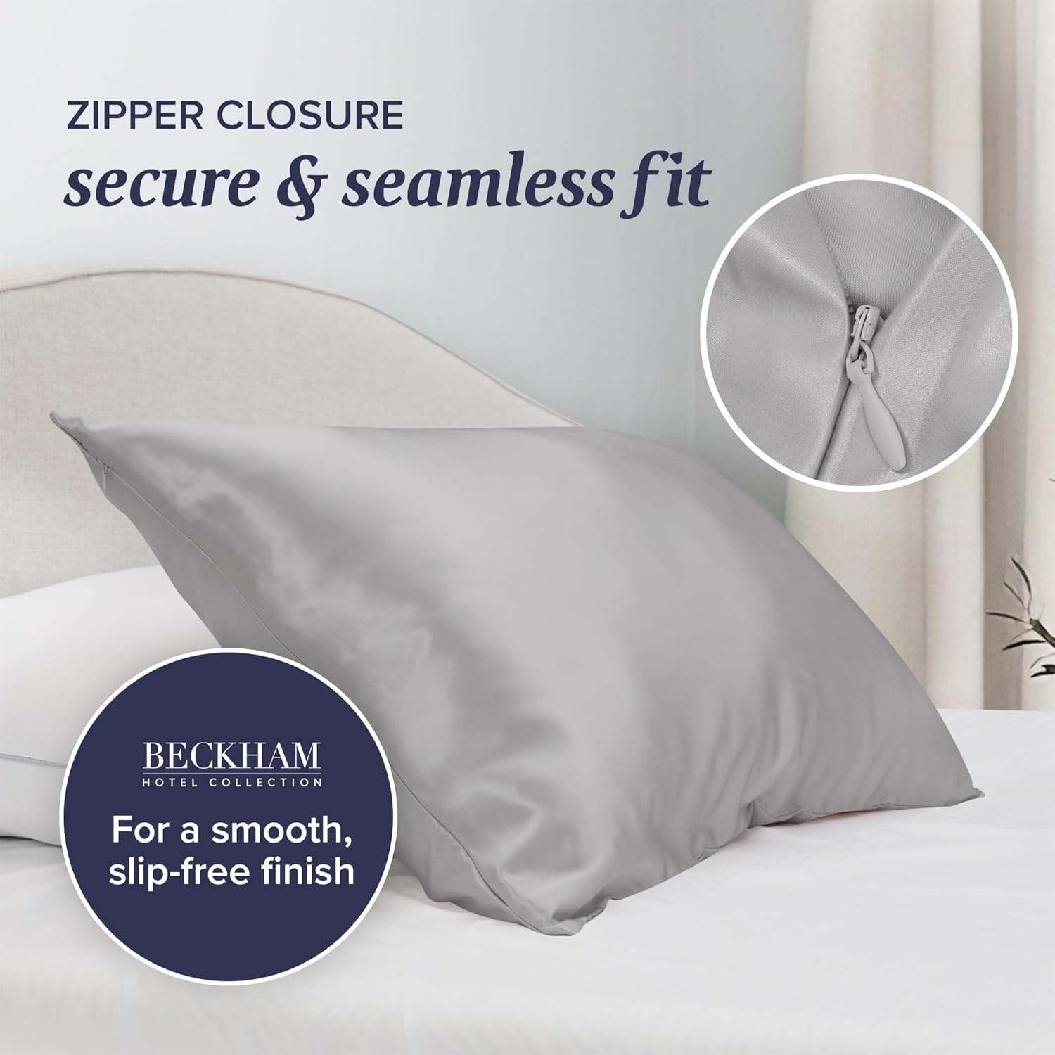image:imageBeckham Hotel Collection Adjustable Cooling Pillow with Mulberry Silk Pillowcase for Hot Sleeper amp Beauty Sleep 1PC Set King Silver Cloud