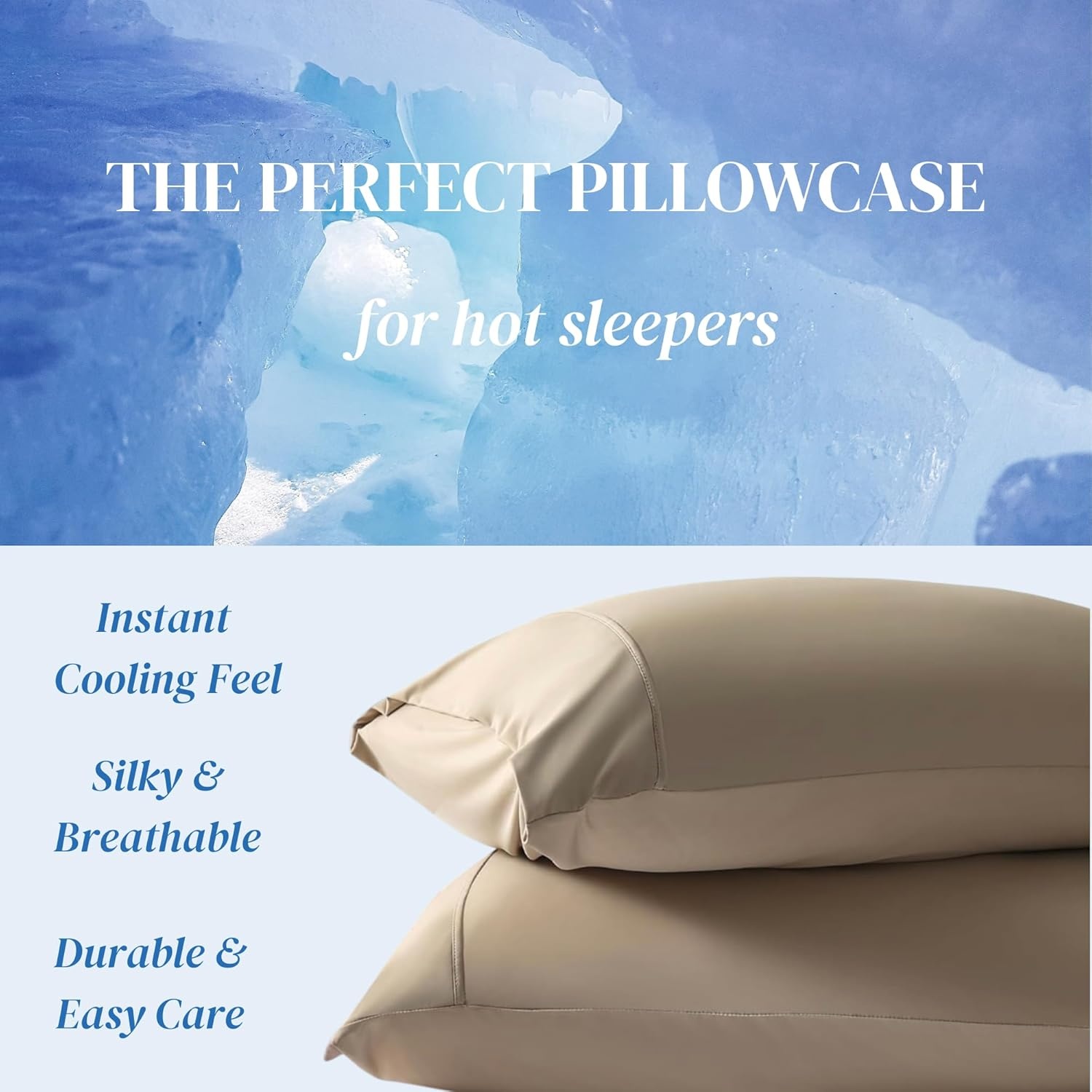 image:imageBeckham Hotel Collection Bed Pillows with Cooling Pillowcases for Hot Sleepers Queen Size Sets of 2 Soft Down Alternative Pillow for Sleeping Envelope Cases Sand