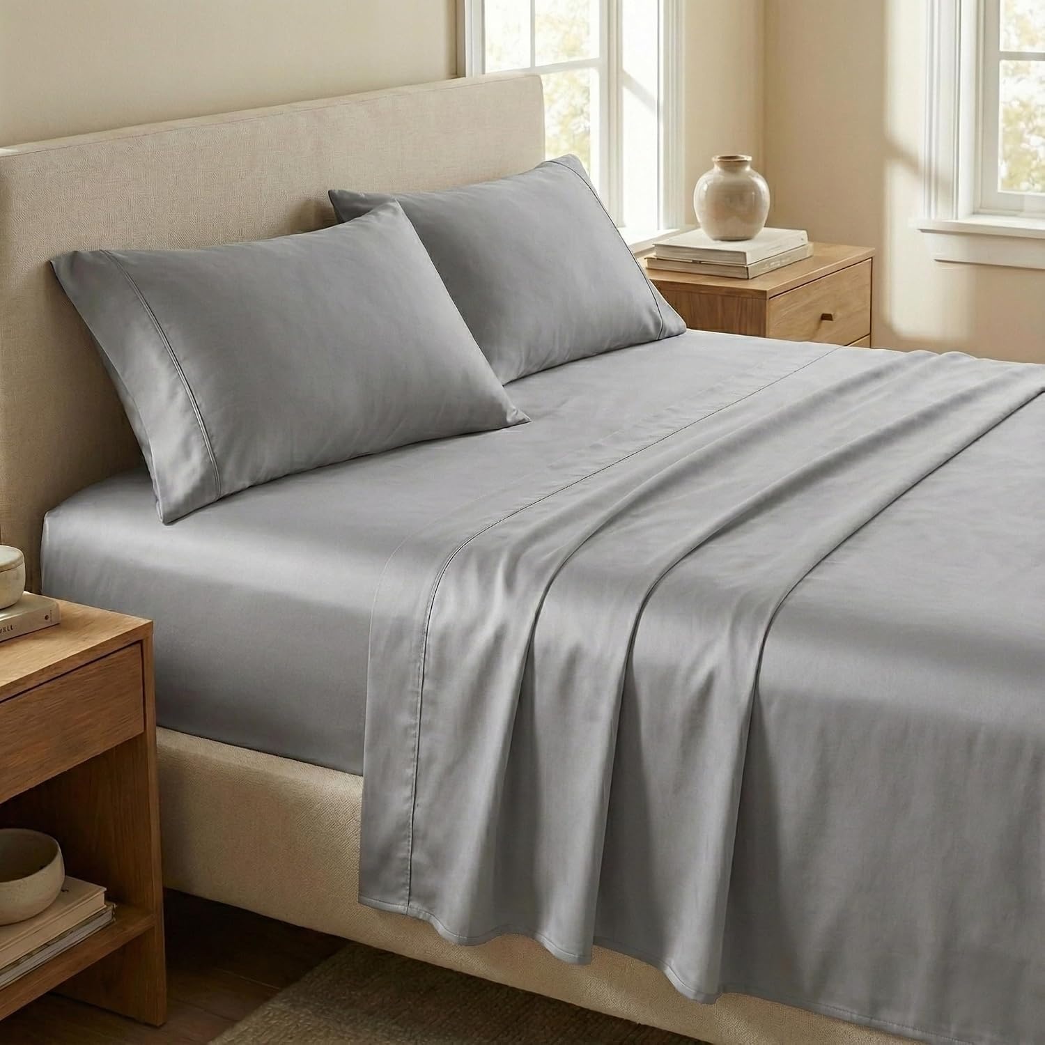 image:imageBeckham Hotel Collection Down Alternative Pillows amp Cotton Sheets 4 Piece Set 16 Deep Pocket 2 Open End Pillowcases King Dark Gray