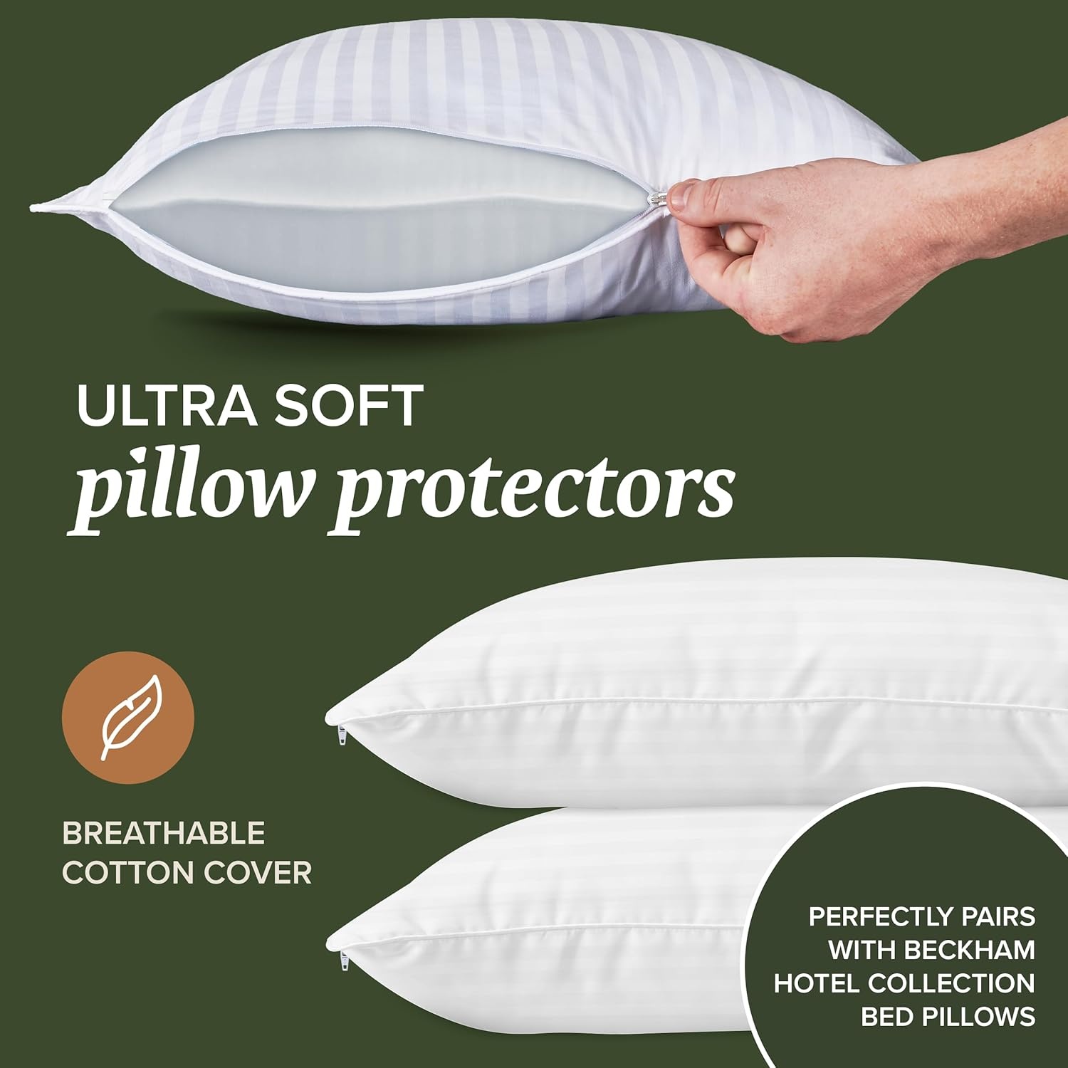 image:imageBeckham Hotel Collection FullQueen Comfort amp Protection Bundle Cream Comforter amp 2 Queen Pillow Protectors AllSeason Luxury Bedding Set