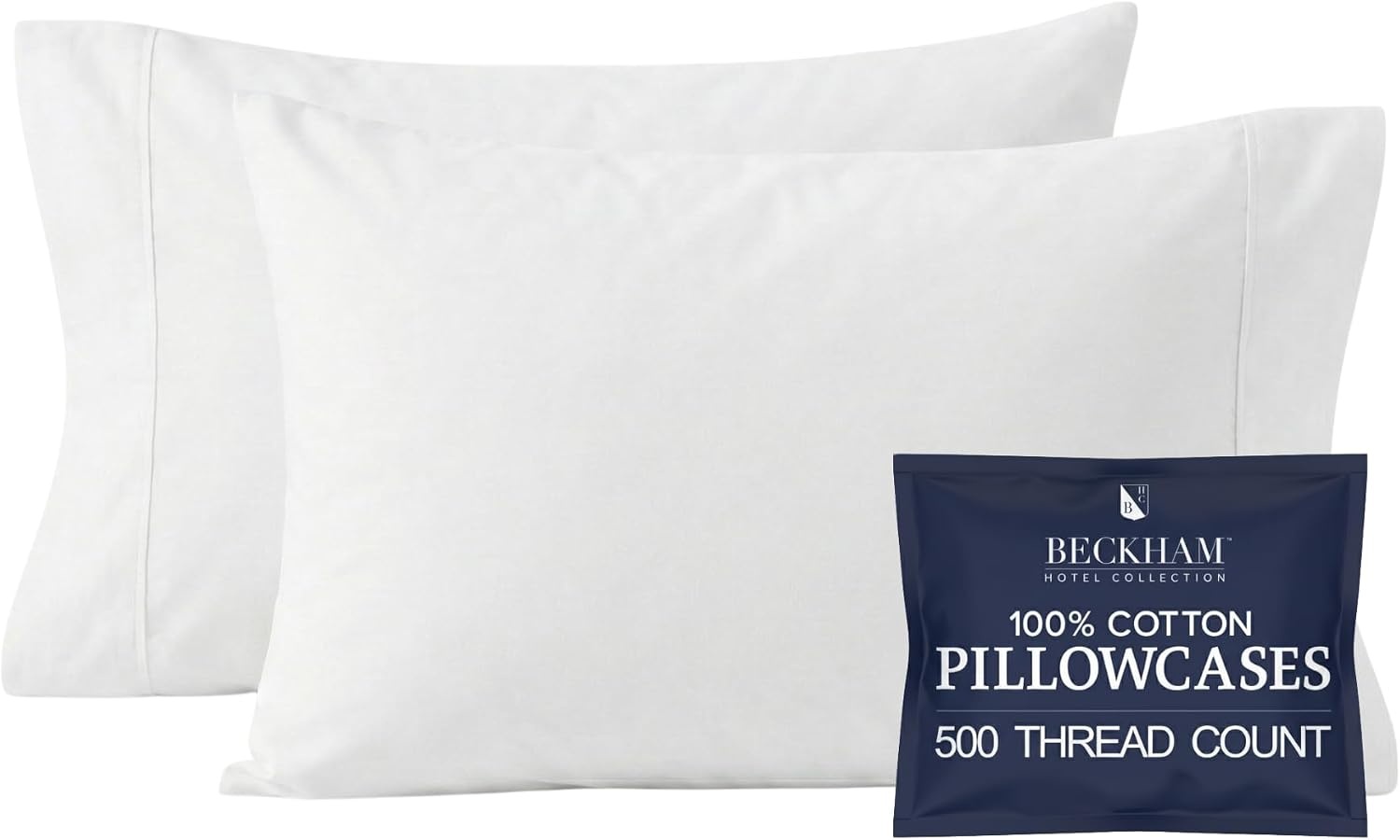 image:imageBeckham Hotel Collection King Pillows with Cotton Pillowcases Sets of 2 Soft Down Alternative Pillows for Sleeping Open End Cases for Easy Changing White