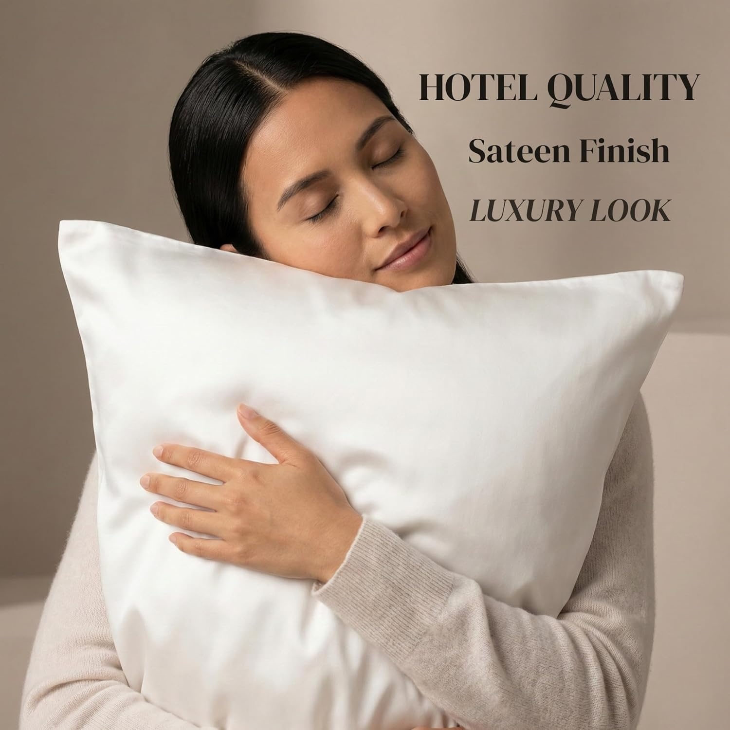 image:imageBeckham Hotel Collection King Sheet Set 100 Cotton 500TC Sateen 4 Pillowcases 16 Deep Pocket Fitted Sheet MoistureWicking 6Piece White
