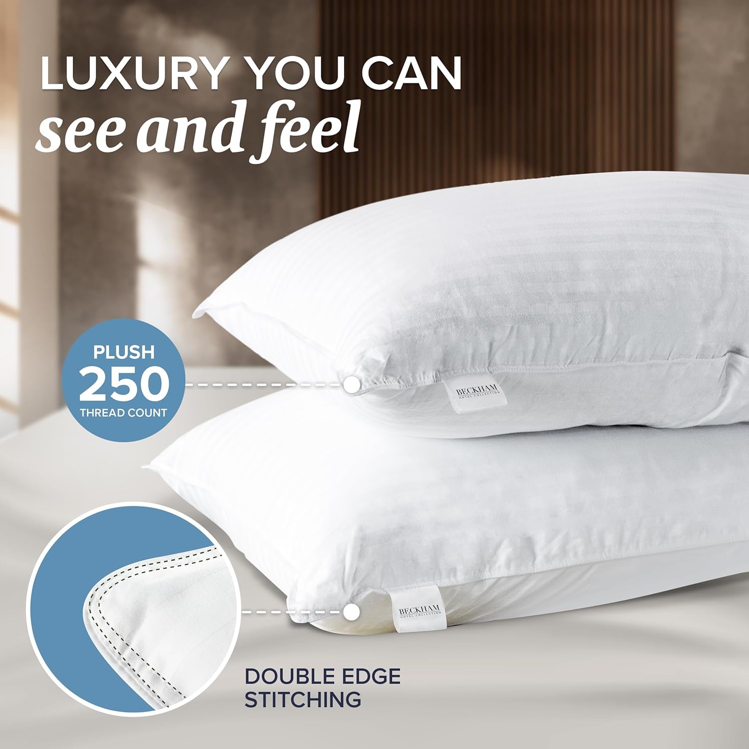 image:imageBeckham Hotel Collection King Size Memory Foam Bed Pillows amp Cooling Pillowcases Set of 2 Sand